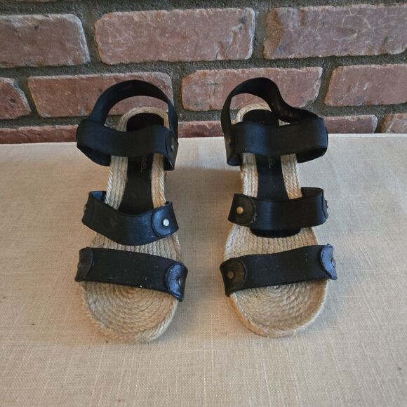 Eric Michael Espadrill Sandal Size 5 Black Elastic Straps - Picture 2 of 11